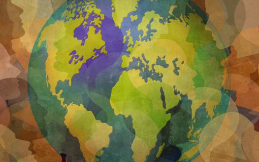Illustration of earth and human silhouettes