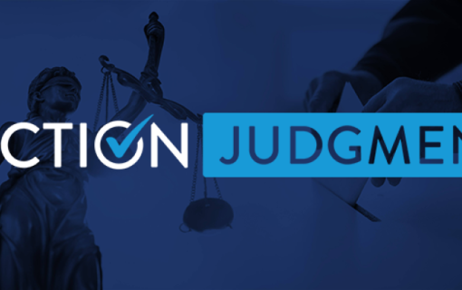 ElectionJudgments.org logo in color against a dark blue background with dark figures.