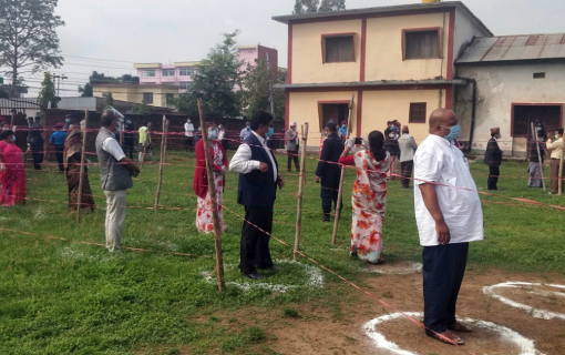 Voters line up to cast their ballots in the Nepal elections.