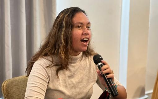 Youth Allies participant Rosemarie Rammit speaking at conference.