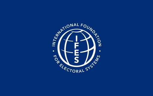 White IFES logo on blue background.