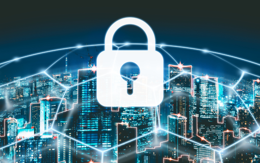 image of networks represented by white lines with a lock on top.