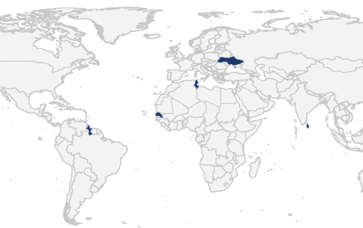 World Map with regions highlighted in blue.
