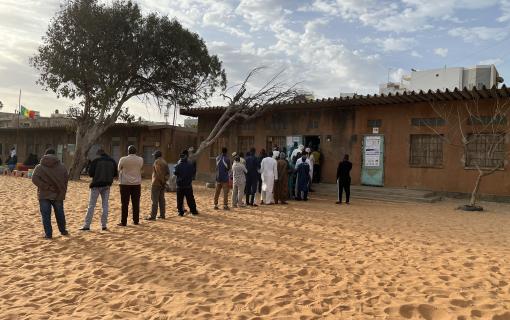 Voters standing in line waiting their turn to vote in the 2024 Senegalese Presidential Elections.