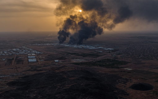 Aerial photo of widespread destruction in Sudan.