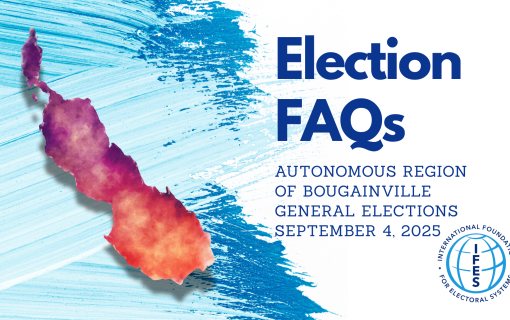 Illustration of a map of Bougaineville: text reads Autonomous Region of Bougainville General Elections September 4, 2025