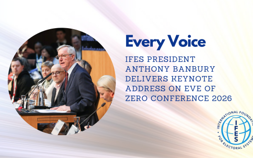 IFES CEO Anthony Banbury shown speaking at a podium