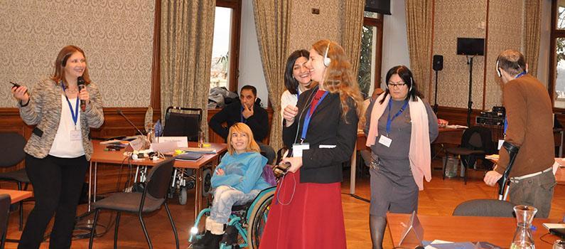 IFES Inclusion Advisor Virginia Atkinson leads a training for European disabled persons’ organizations to improve their advocacy and outreach skills.