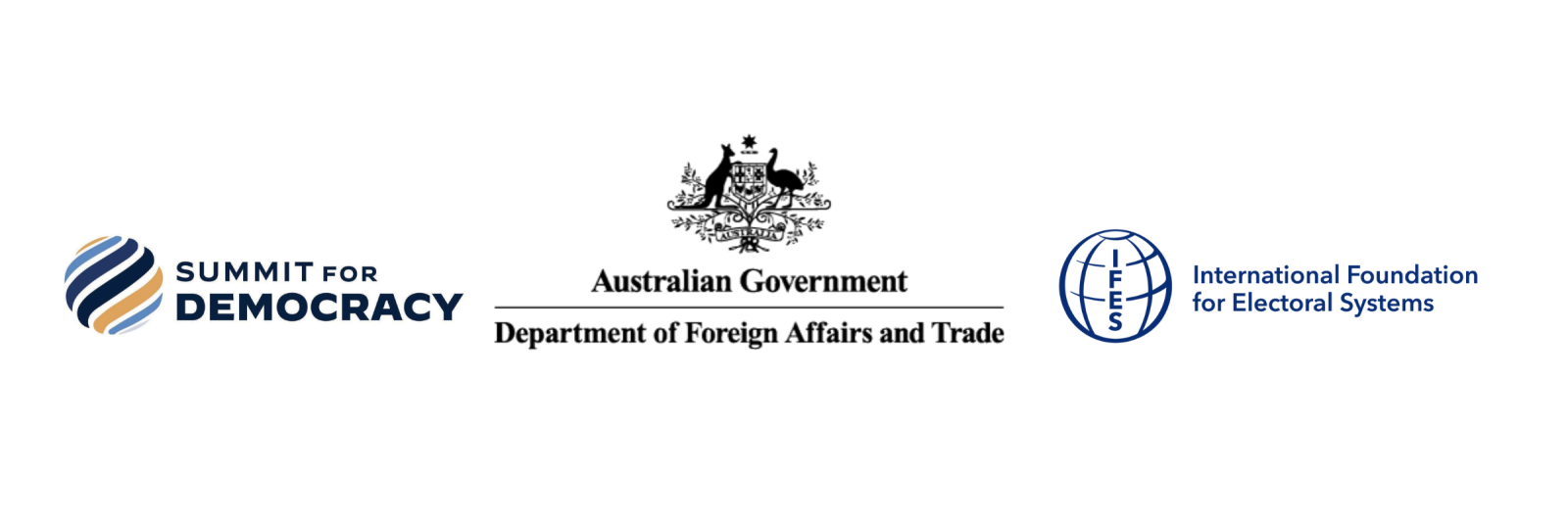 Summit for Democracy logo, DFAT Government of Australia logo, IFES logo