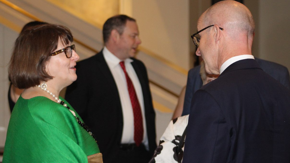 Catherine Barnes with board members and guests at 2022 Democracy Awards Dinner