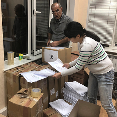 Organization of delivery of poll worker training materials at IFES' Armenia office