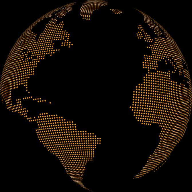 Globe outline in orange and black
