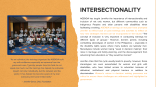 AGENDA has taught Jennifer the importance of intersectionality and inclusion of not only women, but different communities such as Indigenous Peoples and older persons with disabilities when facilitating a training. AGENDA’s trainings on inclusion have prompted Jennifer to reflect back on past trainings and activities to reflect on how new strategies learned can be incorporated in the future: