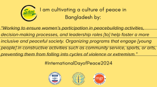 “Working to ensure women’s participation in peacebuilding activities, decision-making processes, and leadership roles [to] help foster a more inclusive and peaceful society. Organizing programs that engage [young people] in constructive activities such as community service, sports, or arts, preventing them from falling into cycles of violence or extremism.”