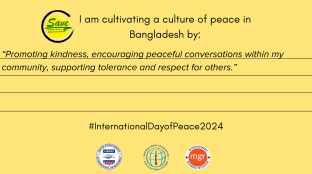 “Promoting kindness, encouraging peaceful conversations within my community, supporting tolerance and respect for others.”