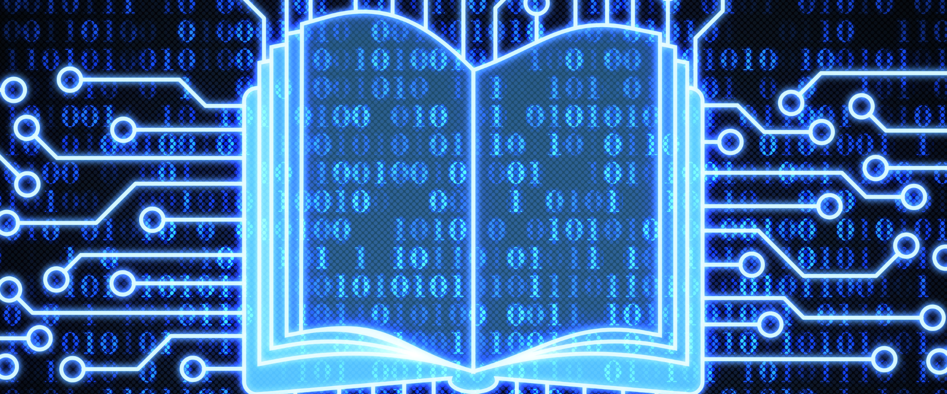 A book with binary code in the background 