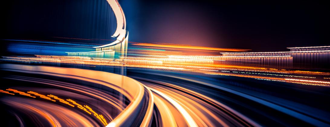 High-speed rails lit up colorfully