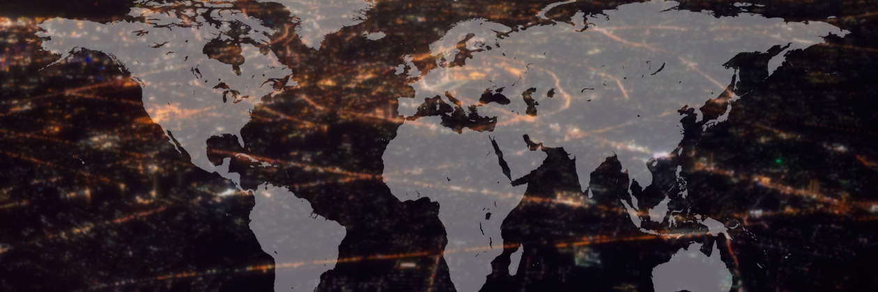 translucent map of the world with electric streaking.