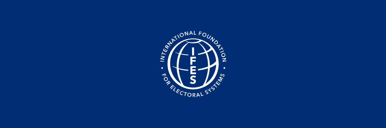 White IFES logo on blue background.