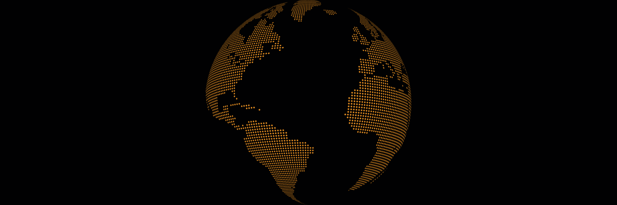 Globe outline in orange and black