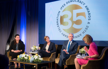 Democracy Awards Dinner panel phot with Markarova, Power, Portman, and Woodruff