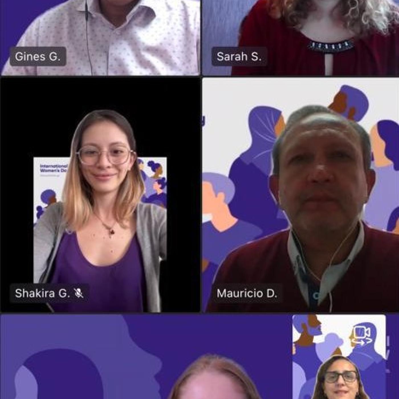 IFES Ecuador with purple backgrounds on Zoom for IWD 2023