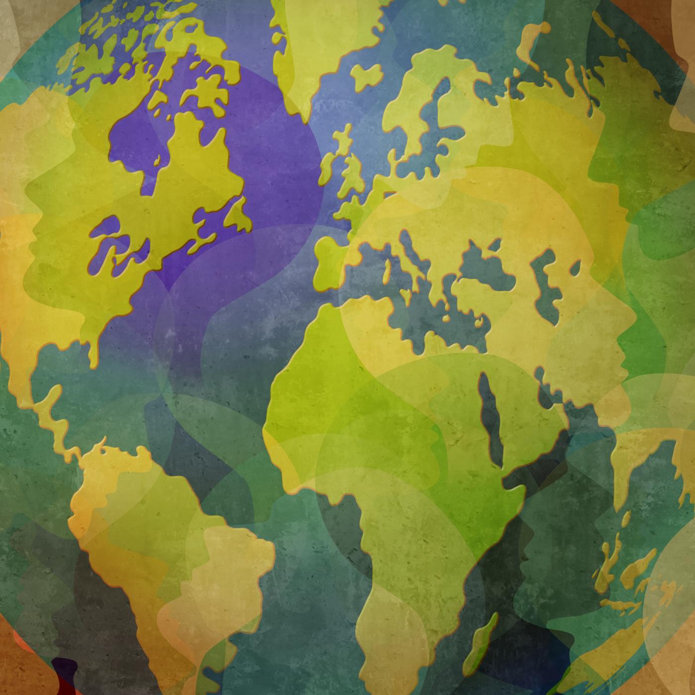 Illustration of earth and human silhouettes