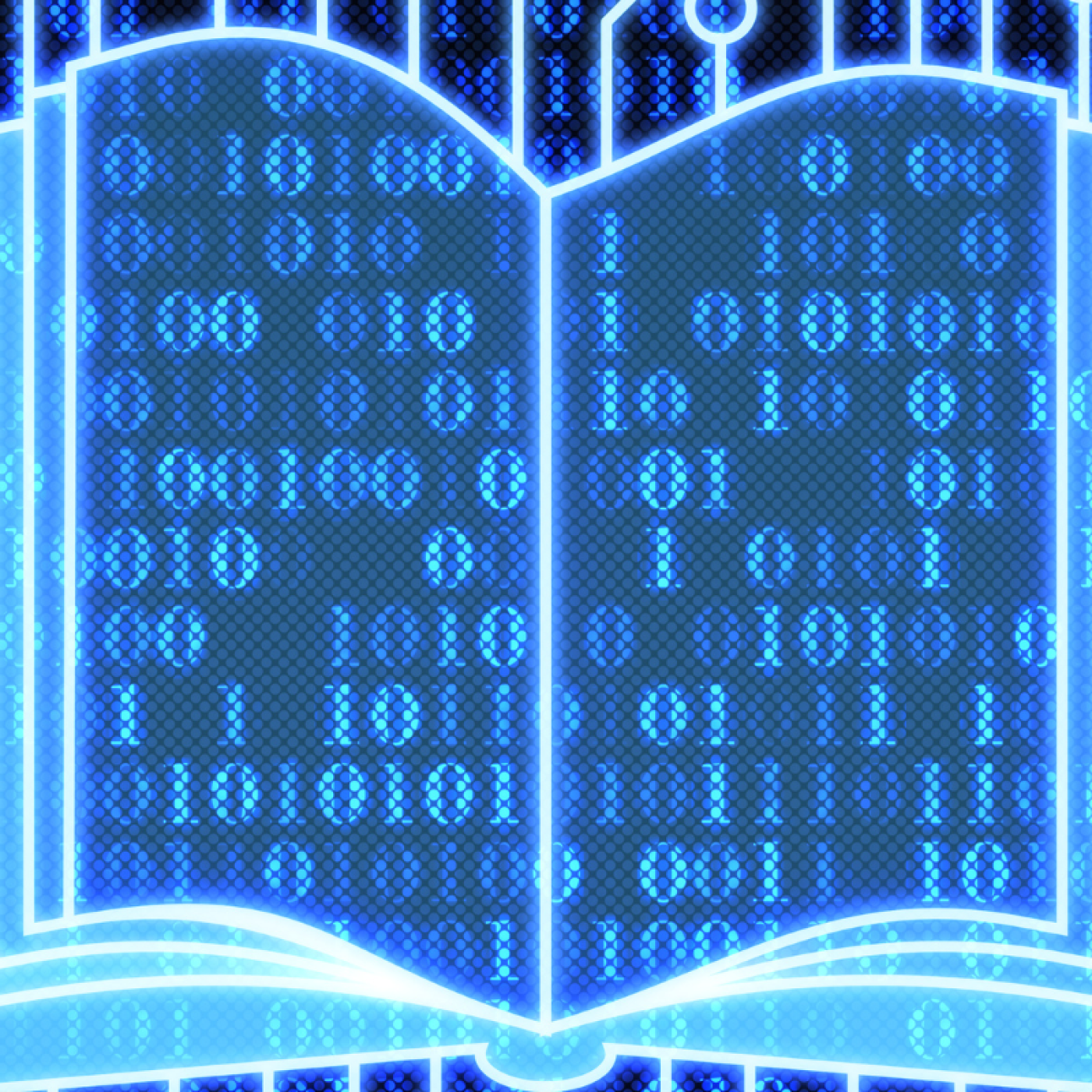 A book with binary code in the background