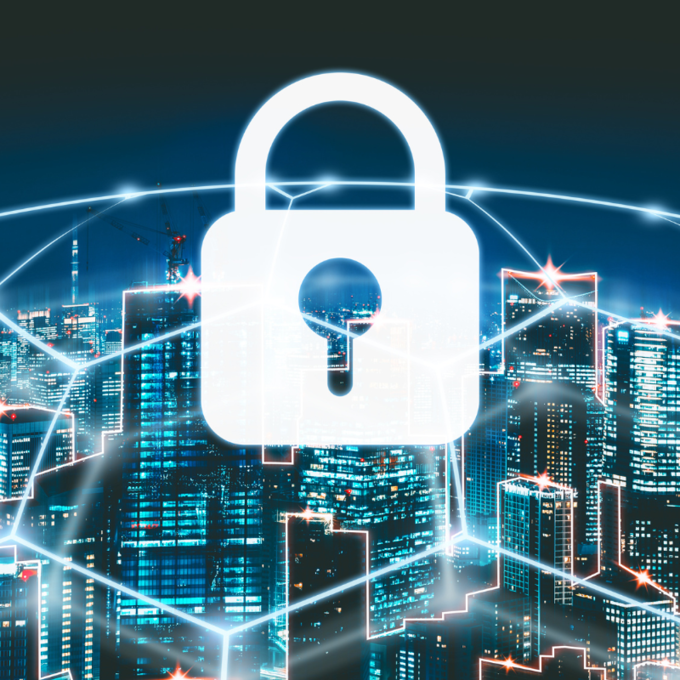 image of networks represented by white lines with a lock on top.